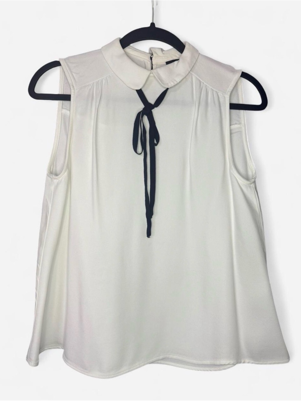 Zara Cream Sleeveless Blouse with Black Tie
